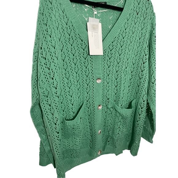 NWT Bloomchic Women's Sz 12 Grandma Teal Lagenlook Statement Button Cardigan - Picture 2 of 5